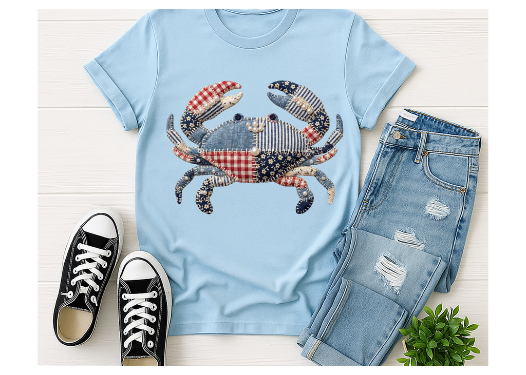 Patchwork Crab Shirt, Summer Shirt, Beach Shirt