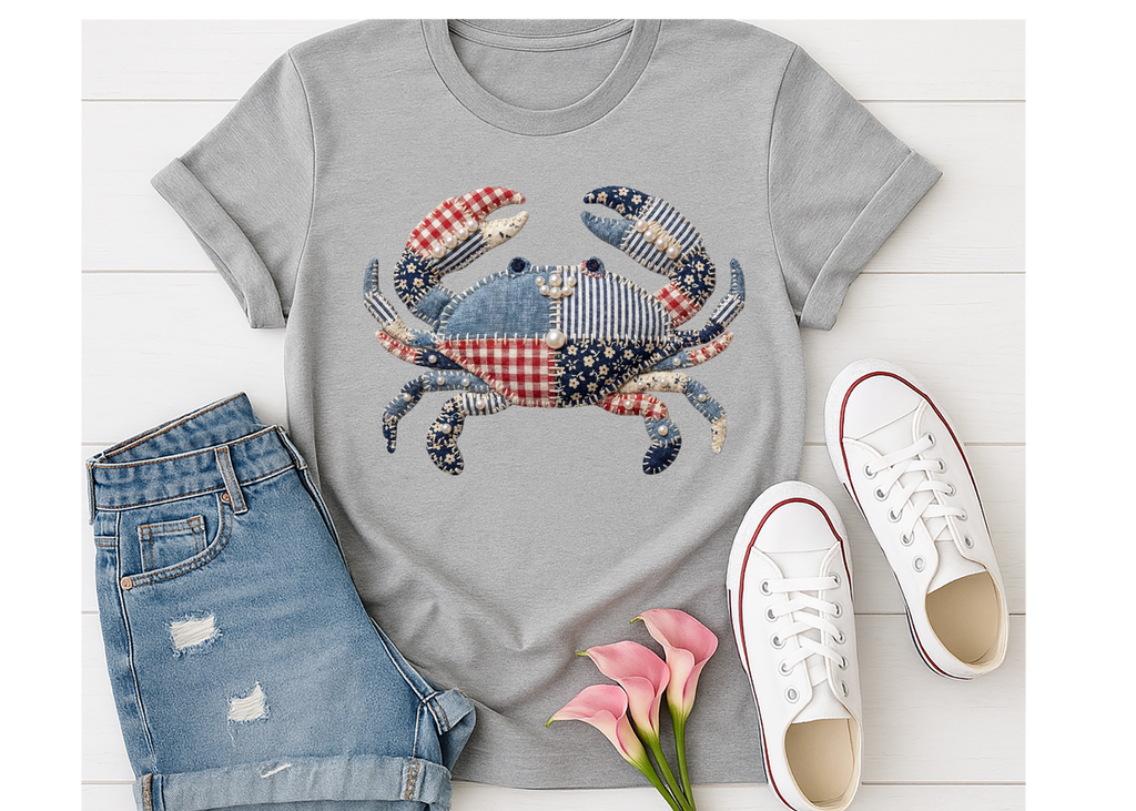 Patchwork Crab Shirt, Summer Shirt, Beach Shirt