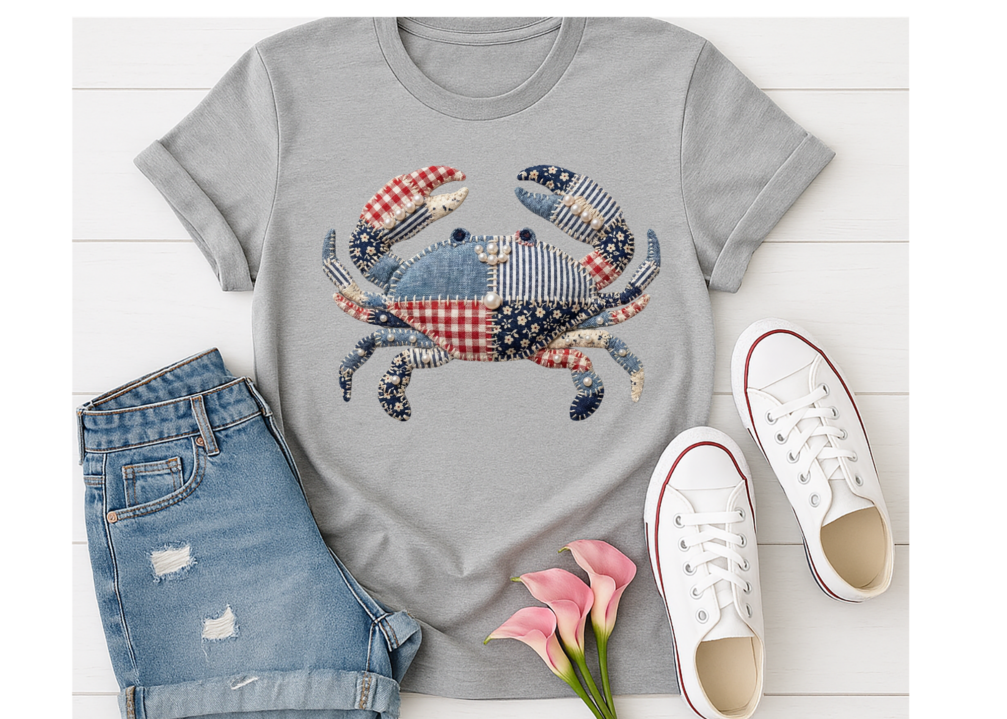 Patchwork Crab Shirt, Summer Shirt, Beach Shirt